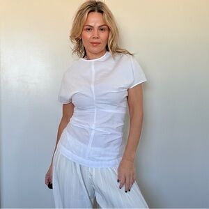 New Enza Costa Poplin Curve Top in White